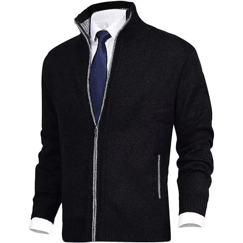 Herren-Strickjacke mit Reißverschluss, Casual Business, Old Money, Slim Fit, Einfarbig, Dünner Fleece, Warme Kleidung, Herbstpullover – Detail 2