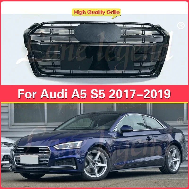 Car Accessory Front Bumper Grille Centre Panel Styling Upper Black Grill (For S5 Style) For Audi A5/S5 B9 2017 2018 2019