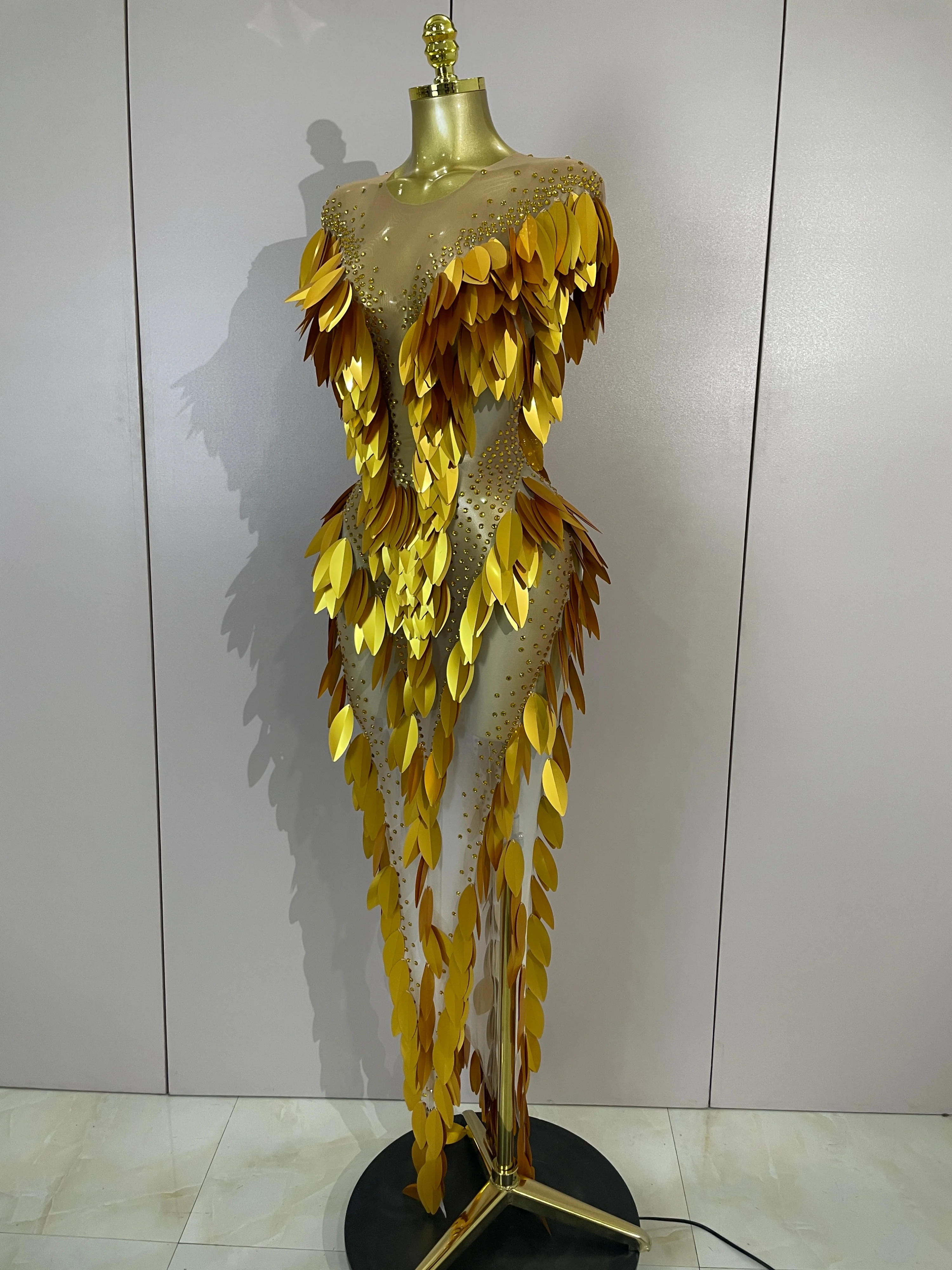 STOCK Women Transparent Mesh Long Dress Sparkly Diamonds Pearl Evening Party Birthday Wedding Gown Celebrity Sexy Stage Outfit