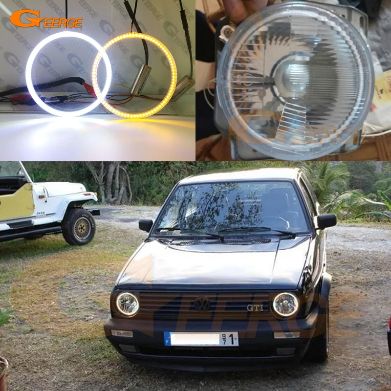 For Volkswagen VW Golf Mk1 Mk2 GTI Euro Headlight Ultra Bright Day Light Turn Signal SMD LED Angel Eyes Halo Rings Car Styling