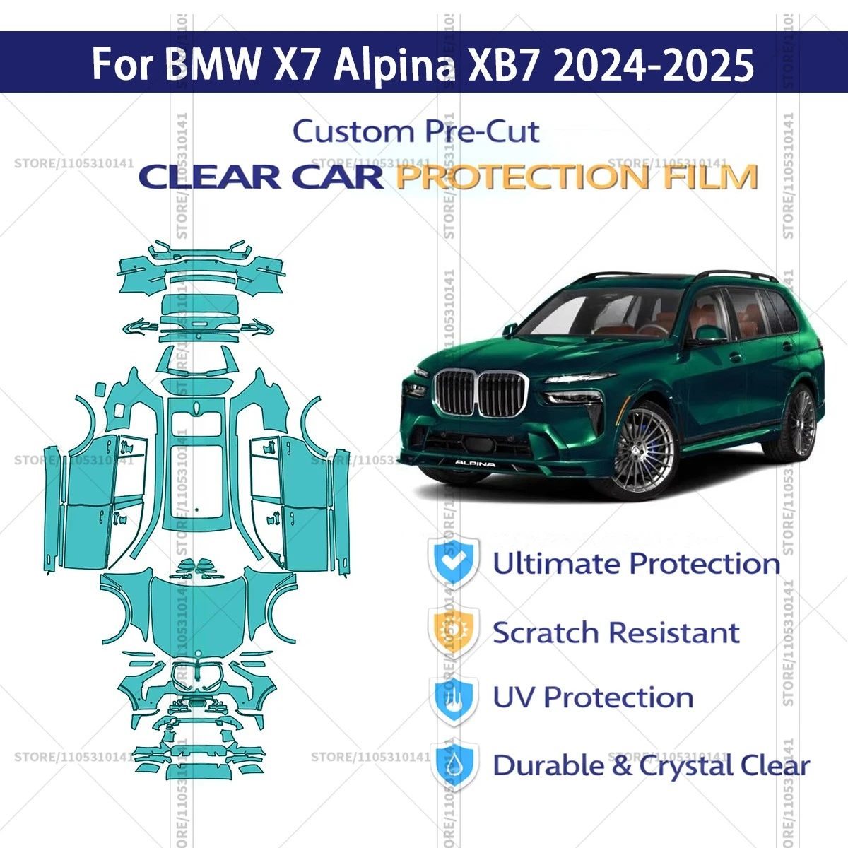 

Для BMW X7 Alpina XB7 2024-2025: Предварительно вырезанная прозрачная защитная пленка PPF для автомобиля, профессиональная автомобильная пленка PPF для полной оклейки кузова
