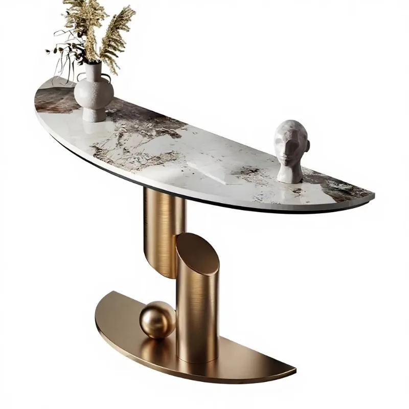 Modern gold marble entrance table with smart sensor light, durable, easy to clean, suitable for living rooms and corridors