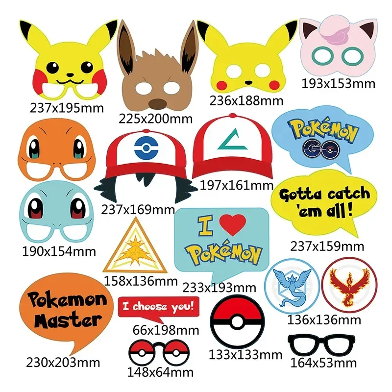 19pcs Pokemon Photo Photographic Party Props Birthday Raise Your Hand Photo Booth Japanese Anime Cosplay Toy Kid Christmas Gift