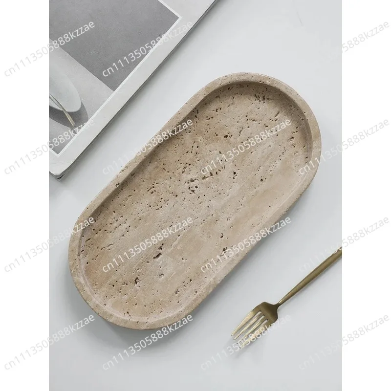 Minimalism Marble Tray for Perfume Candles Jewelry Travertine Stone Vanity Tray for Dresser Countertop Coffee Table Serving