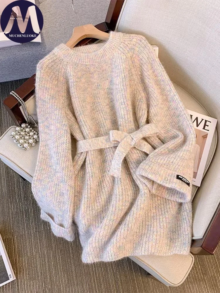 Camisola para mulher outono inverno novo estilo preguiçoso o pescoço de malha rendas até blusas moda coreana casual solto pullovers femininos