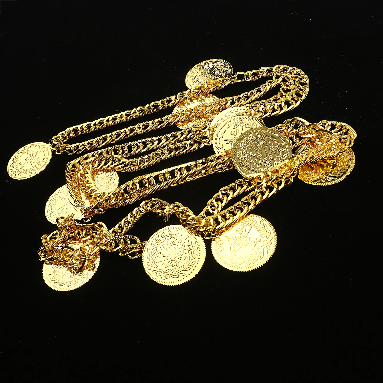 Gold Plated Long Chain Turkish Coin Necklace for Women Ethnic Kurdish Wedding Bridal Jewelry Luxury Gold Body Chain Accessory