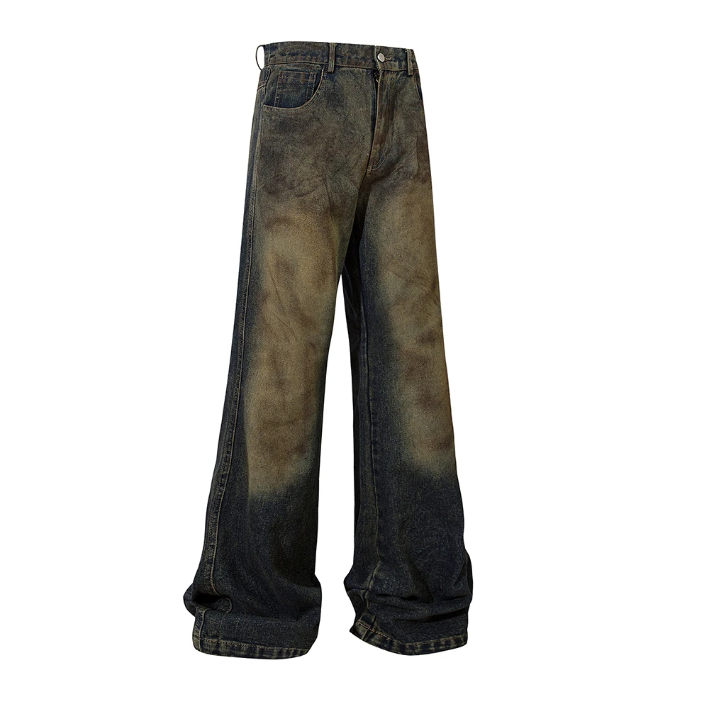 Modderverf Rechte Gewassen Gradiënt Baggy Heren Jeans Broek High Street Ropa Hombre Casual Cargos Oversized Losse Spijkerbroek