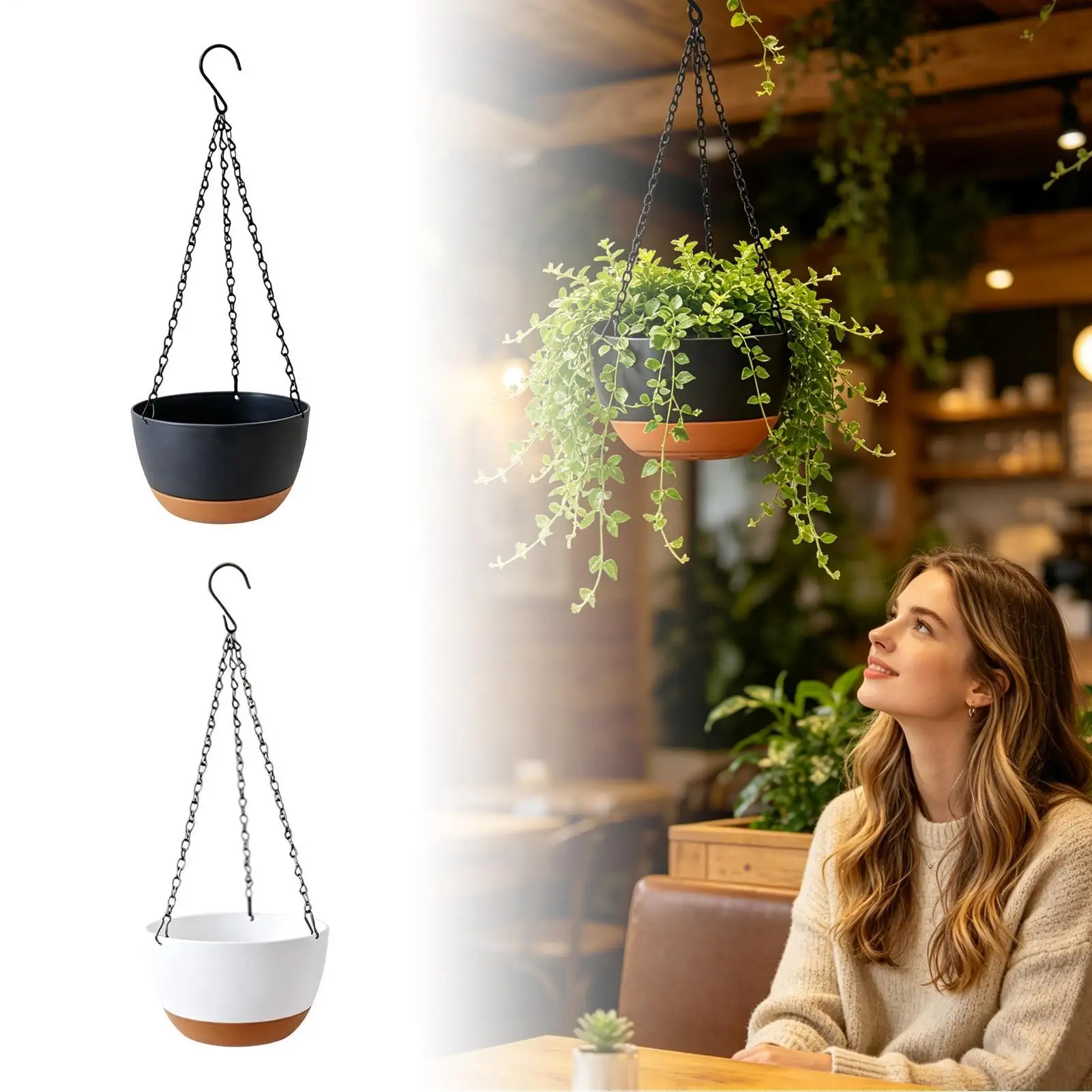 Flower Pots Decorative Hangable Flower Box With Removable Tray Pots Plants For Garden Outdoor Wall Patio Home Shelf Deck Window