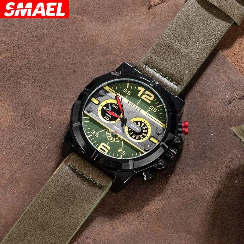 Smael Smael 남성용 비즈니스 패션 레트로 다기능 시계, 개성 트렌드 3 핀 방수 쿼츠 시계