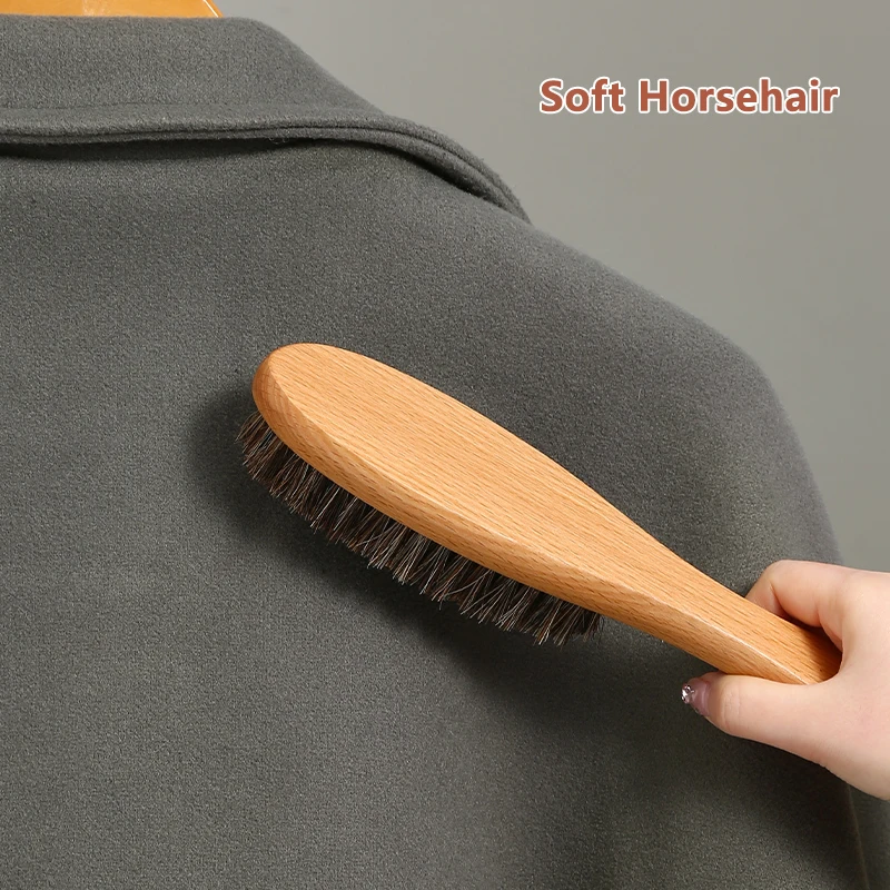 Coat Cleaning Brush Soft Horse Hair Brush Dense Thick Sturdy Durable Comfortable Grip Not Easy to Shed Not Damaging Clothing