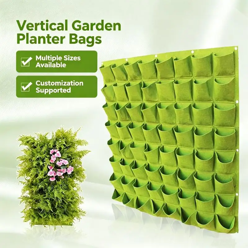 Vertical Garden Planter Wall Mount Planting Bags, Space Saving Indoor Outdoor Herb Vegetable Grow Bag for Balcony Patio