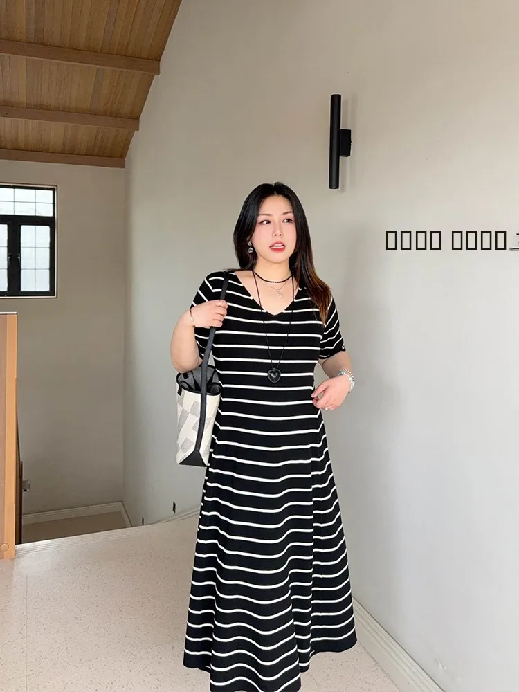 

VOGANA Large Size Women's A-Line Dr Simple Classic Waist-Cinching Slimming Summer Wearable Paper Doll Skirt Commute Sle