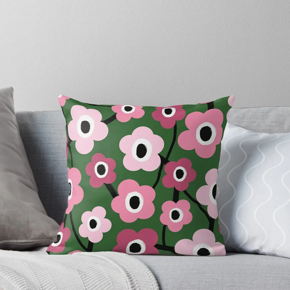 

Iconic Retro Scandinavian Floral Pattern in Pink and Green #1 Throw Pillow Pillowcase Pillow