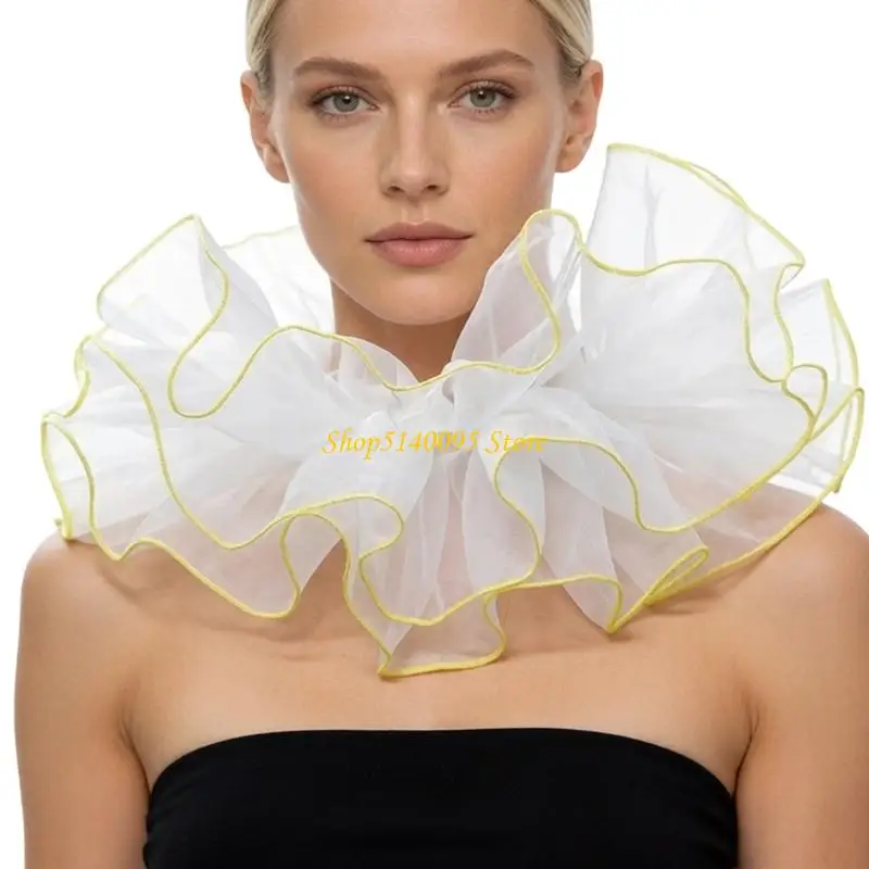 DXAE Sheer mesh layered false collar with tie back Detachable collar for party looks