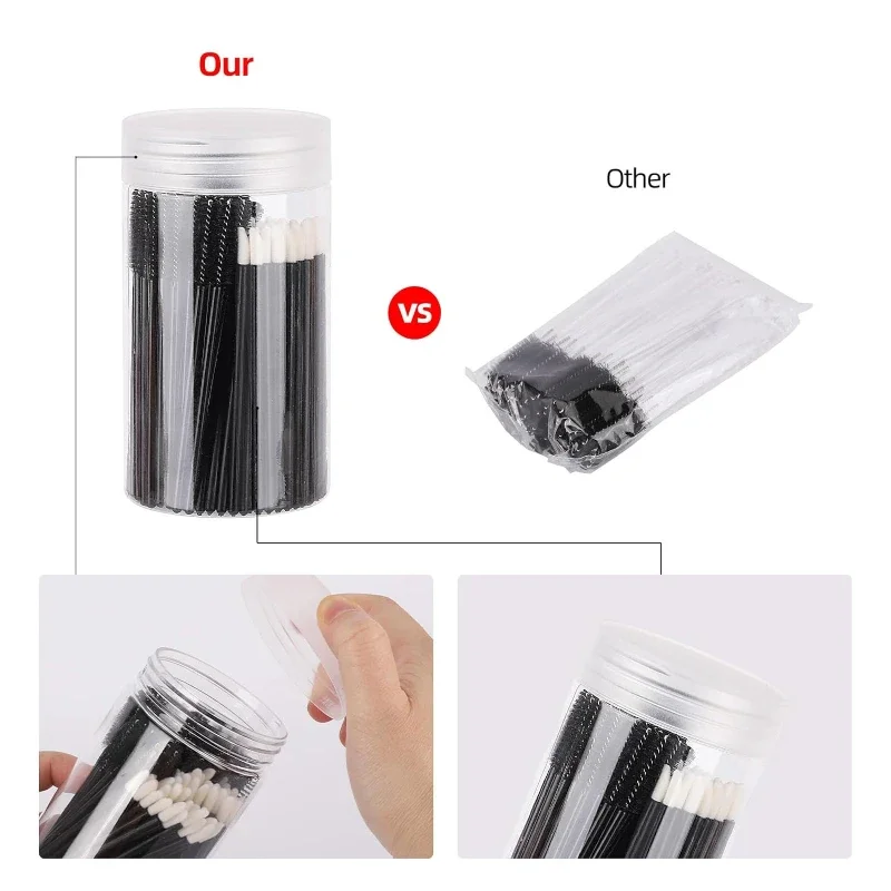 100 Stück Spoolies Mascara-Stäbe und Lippenpinsel-Stäbe, Einweg-Wimpernbürsten, Lippenstift-Tester, Make-up-Applikator-Werkzeug (schwarz)