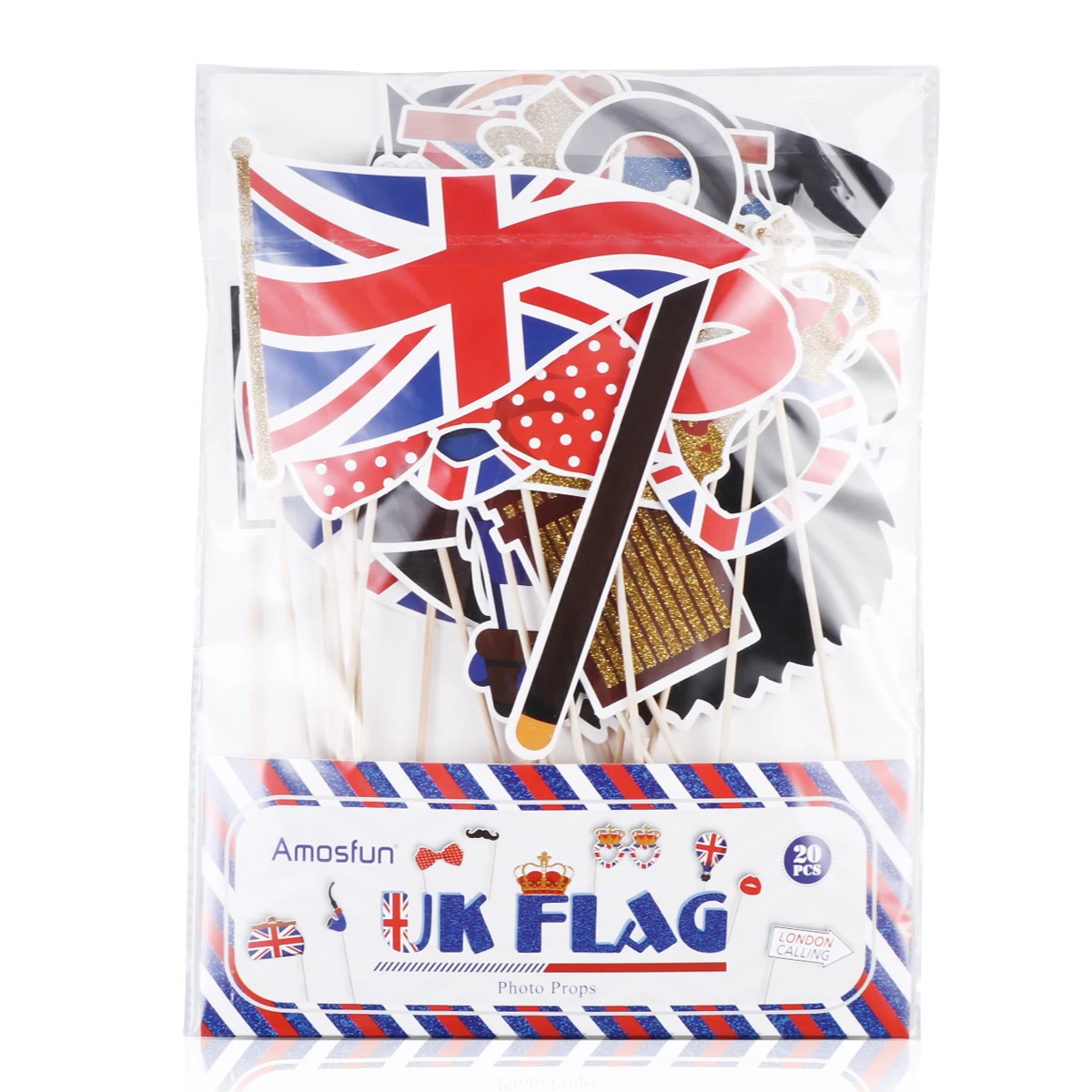 

20pcs UK Flag Photo Booth Props Shimmering National Day Celebration Party Supplies British Theme Accessories