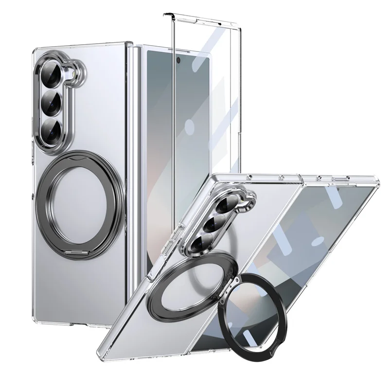 

360°Rotating Magnetic Holder Phone Case for Samsung Galaxy Z Fold 6 5 4 7 For Magsafe Wireless Charging Transparent Shockproof