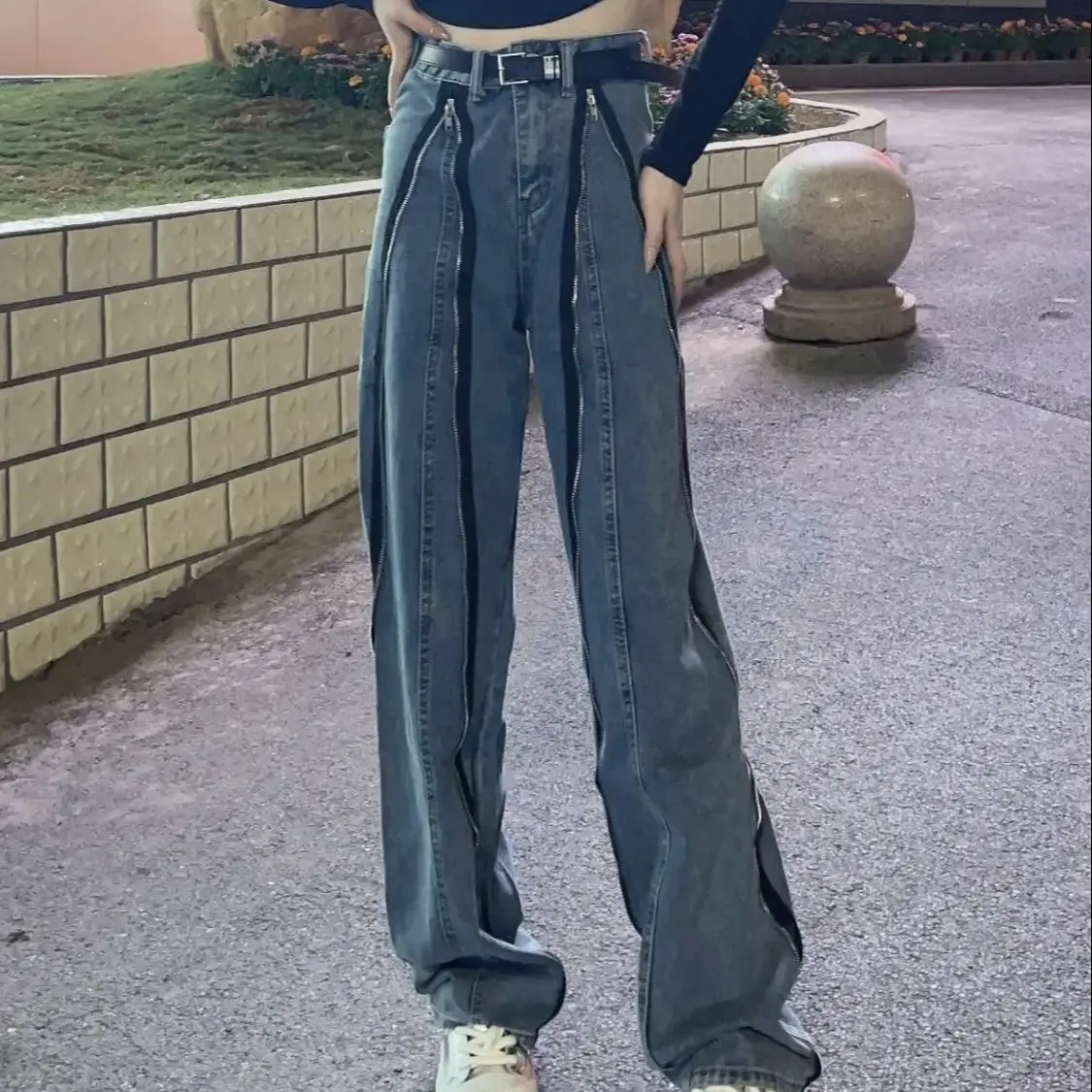 

Jeans Zipper Design High Waist Casual Wide Leg Women Korean Spring Summer 2024 Fashion Loose Straight Pants Retro Loose Jeans