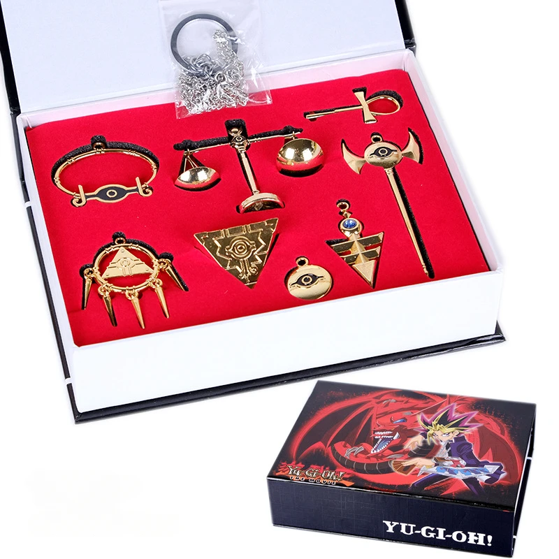 Yu Gi Oh! Millennium Treasures Necklace Pendant Collection 8pcs Set Muto Yugi Golden Cosplay Emperor's Key Yu-Gi-Oh! Weapons