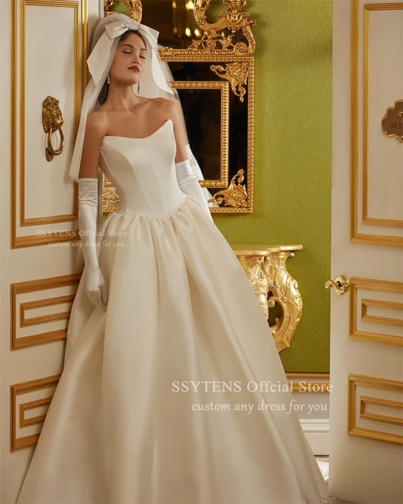 SSYTENS Elegant Soft Satin strapless Bridal Gowns Civil Wedding Ceremony Dress Bespoke Sleeveless Princess Plus Bride Dresses