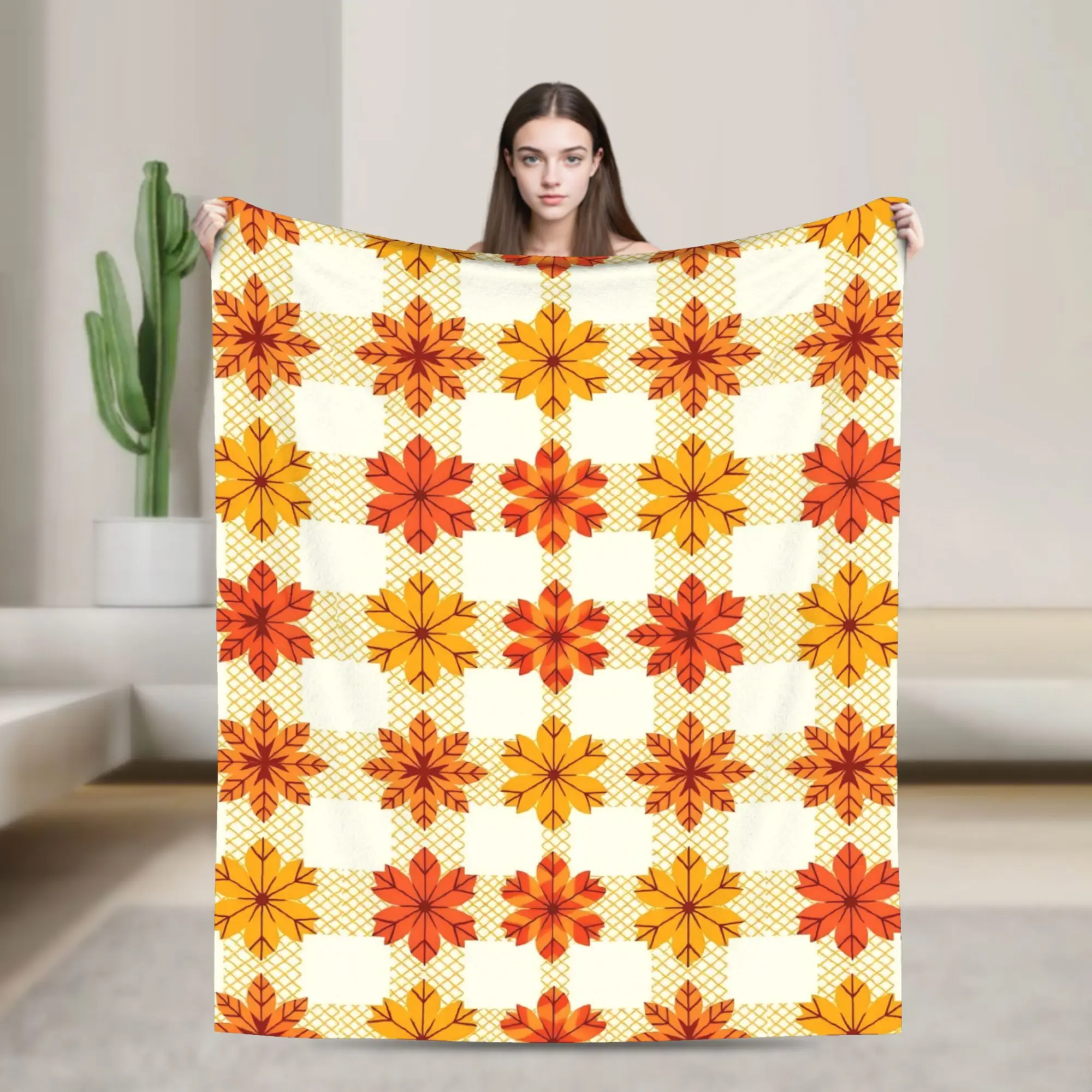 Maple Fallen Leaves Flannel Throw Blanket  Blanket for Home Bedroom Soft Quilt