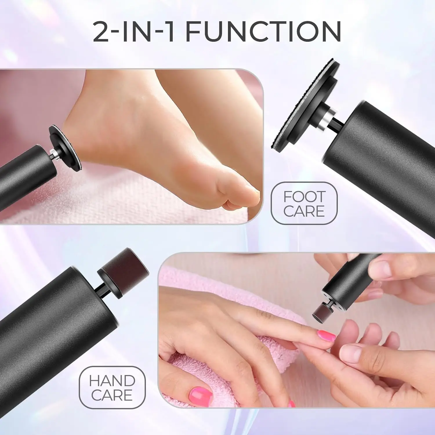 2 في 1 مزيل مسامير القدم الكهربائية القابلة لإعادة الشحن ومزيل الجلد الميت 6 سرعات مجموعة طلاء الأظافر للعناية اليومية