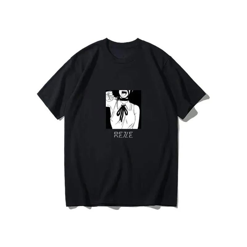 

Мужская футболка в стиле ретро 2025, товары Bomb Devil Reze с коротким рукавом, черная футболка в японском стиле в стиле аниме, одежда