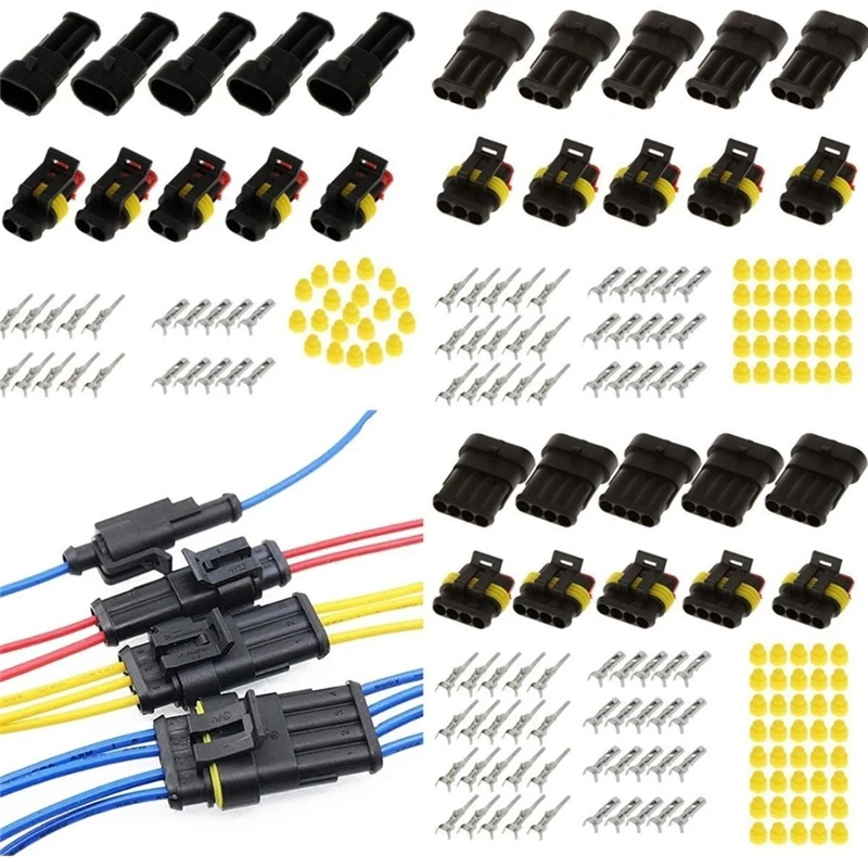 15Sets 2pins/3pins/4pins Way AMP Super Seal Waterproof Electrical Wire Connector Plug for Car Waterproof Connector