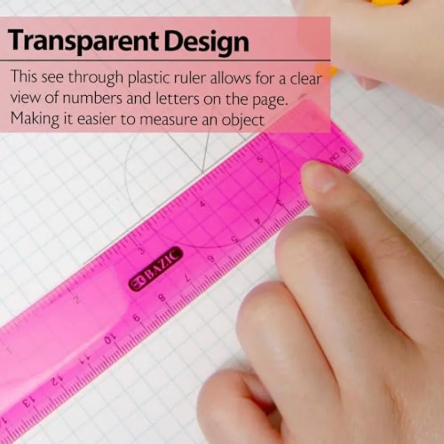 6in 15cm Plastic Ruler, 3 Count, for School Math Office: lightweight durable white ruler with precise black markings