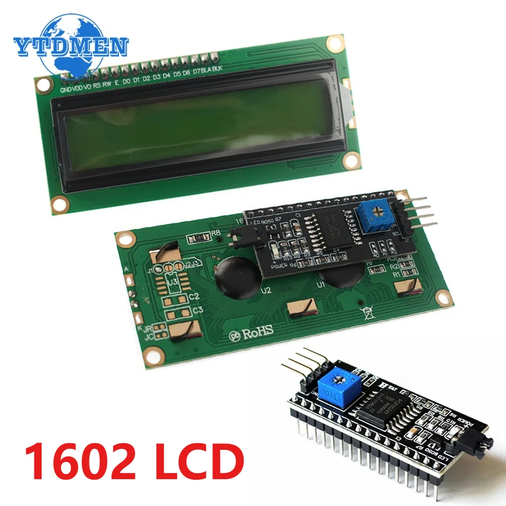1PCS LCD1602 I2C Module Blue / Yellow Green Screen 16x2 Character LCD Display 5V PCF8574 PCF8574T IIC Adapter Llate for Arduino
