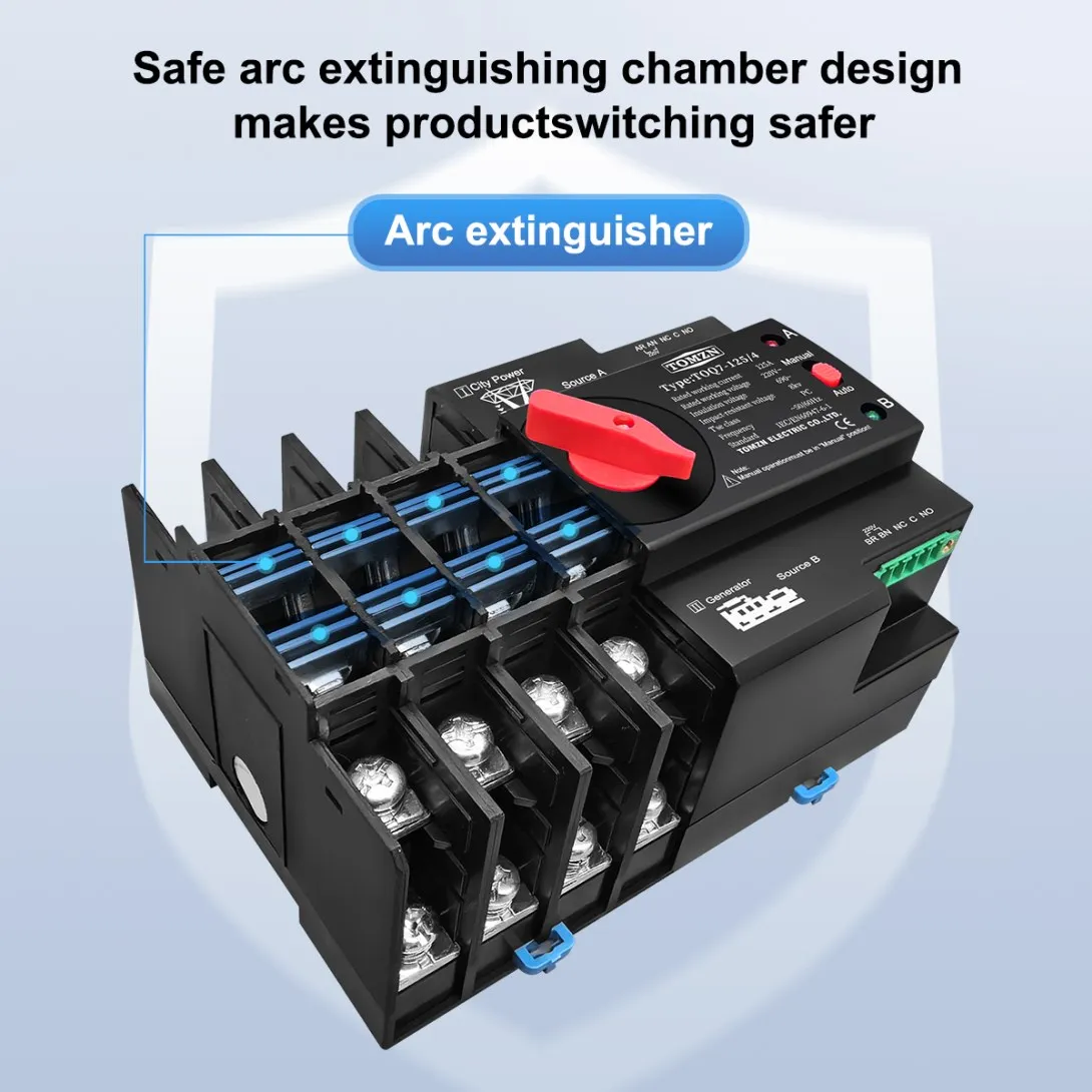 TOMZN Din Rail 3 phase ATS 4P 63A 100A 125A 220V 230V Dual Power Automatic Transfer Electrical Selector Switch Uninterrupted