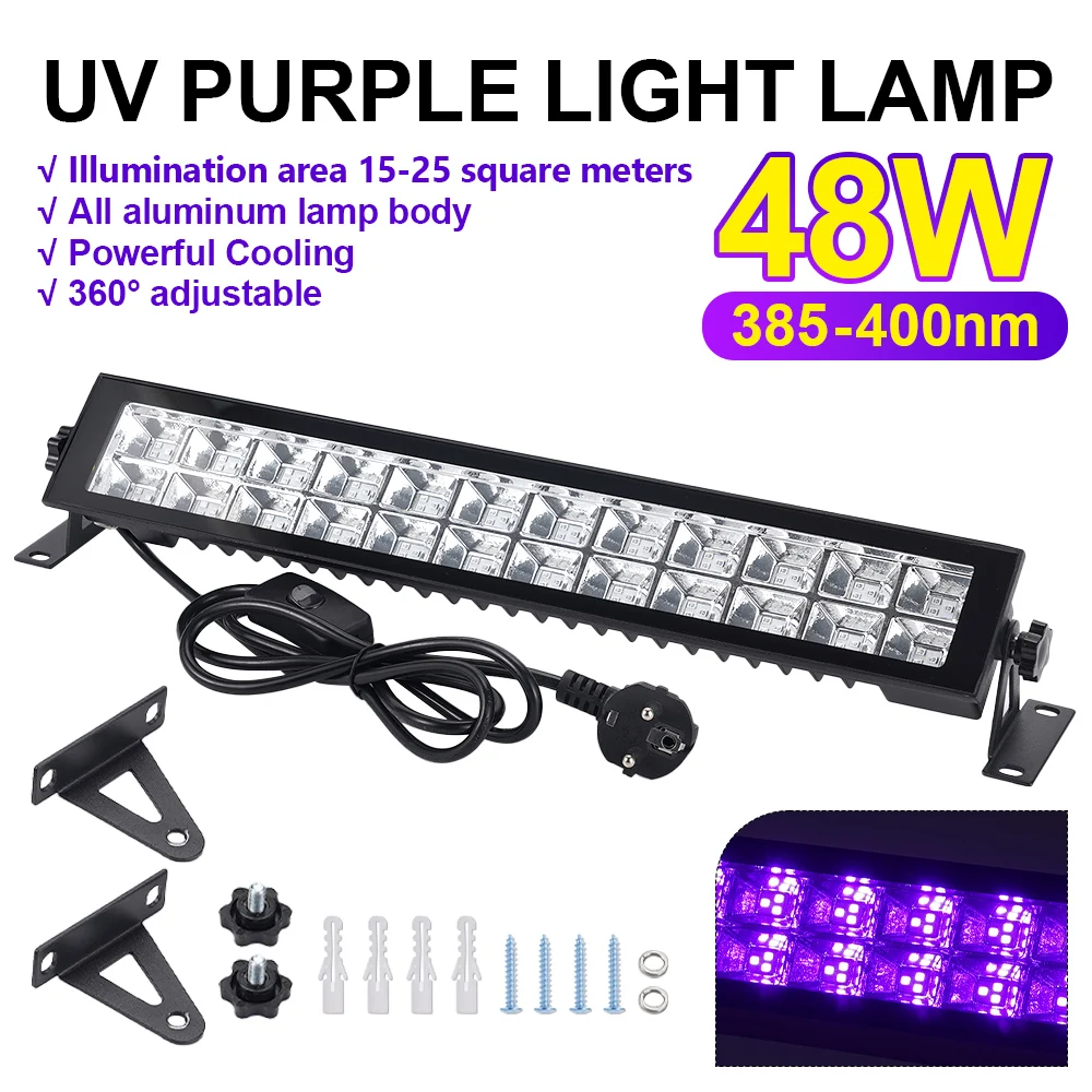 

EU 48W Ultraviolet UV Floodlight 385-400NM Wide-Voltage Floodlight Waterproof IP66 Outdoor Park Party Stage Disco Decoration