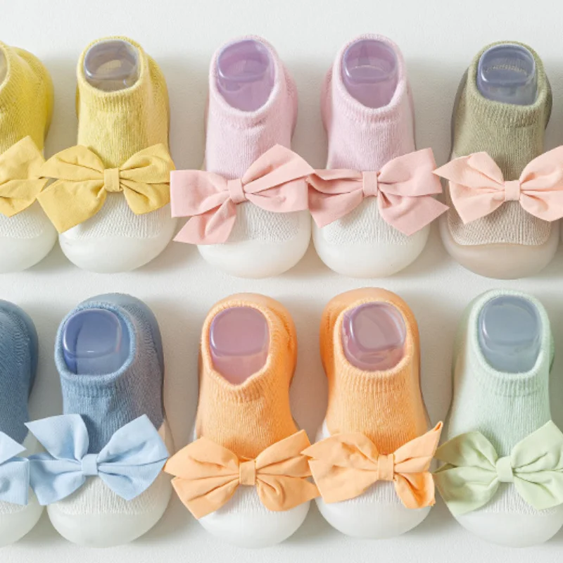 Newborn Baby Girl Shoes with Bow Embroidery Pattern Nonslip Floor Sock Kids Girls Soft Rubber Sole Crib Toddler Child Sneakers