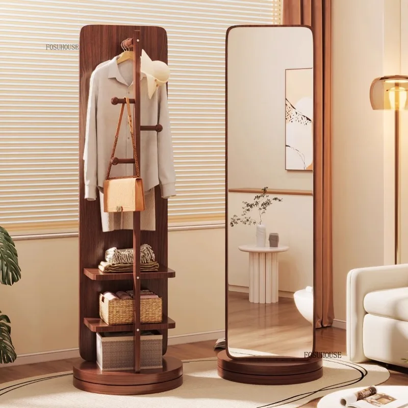 Modern Coat Rack Integrated Full Body Floor Mirrors Home Decoration Living Room Bedroom Rotatable Mobile Full-length Mirror