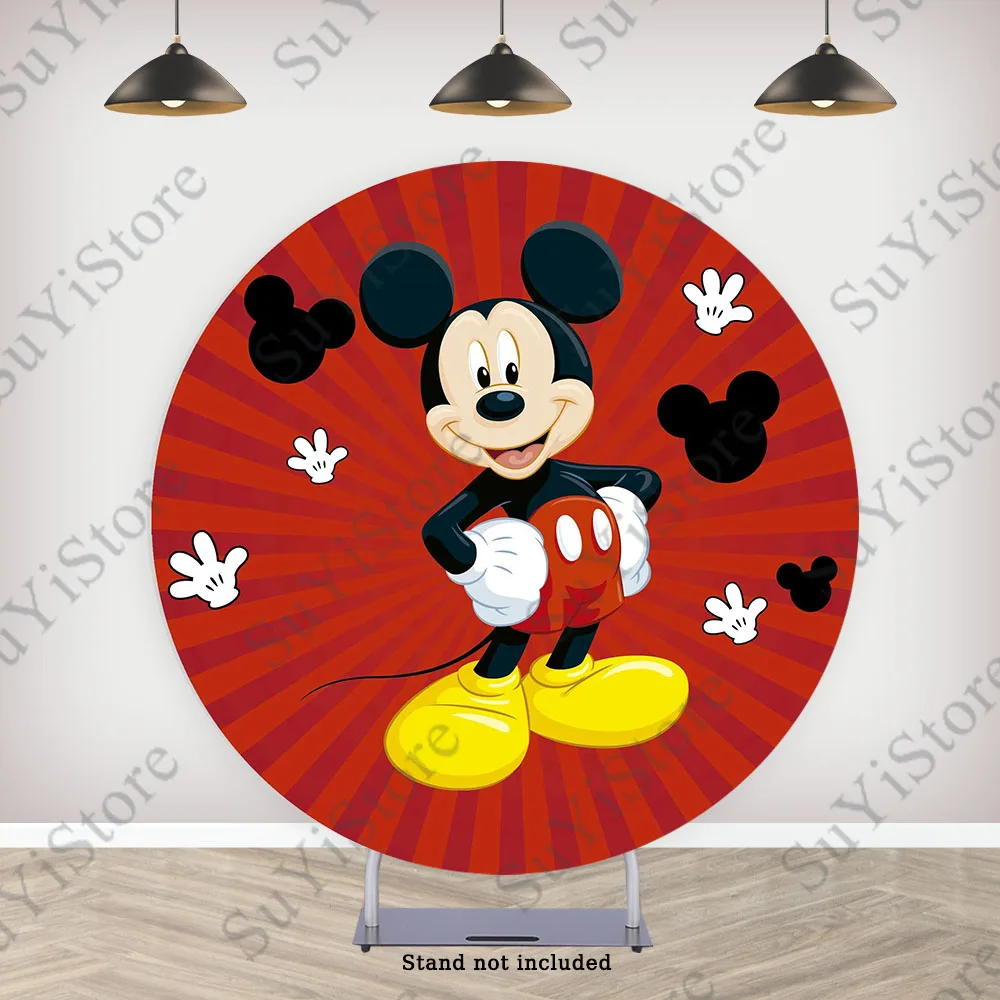 Disney Mickey Mouse Round Photo Backdrop Cover For Kids Birthday Baby Shower Circle Photography Background Cylinder Covers