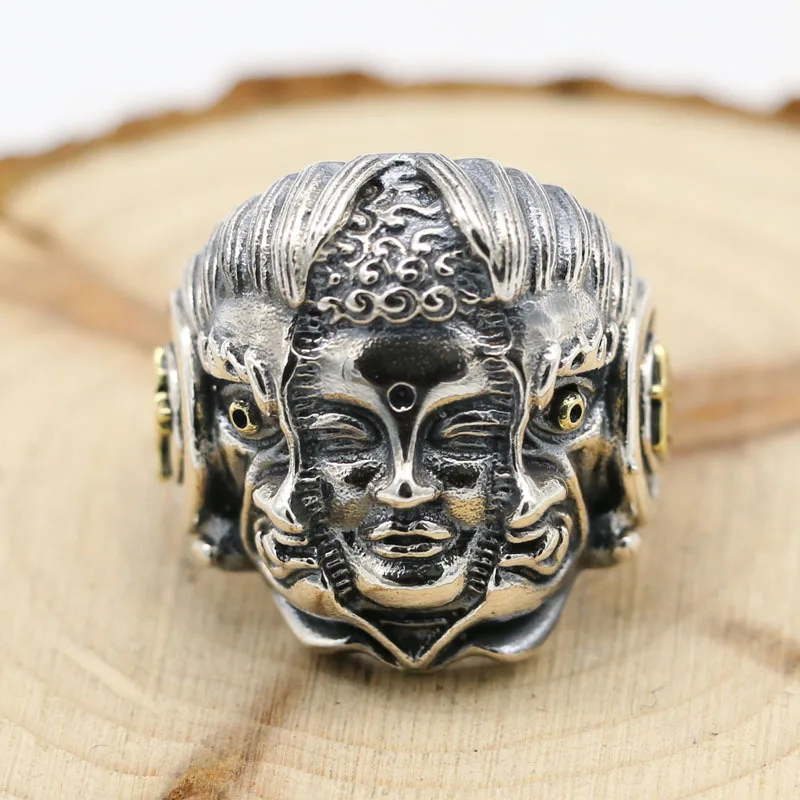 

Dominant 925 Pure Silver Thai Buddha Magic Ring Antique Jewelry for Men with Retro Style and Exaggerated Opening Ring