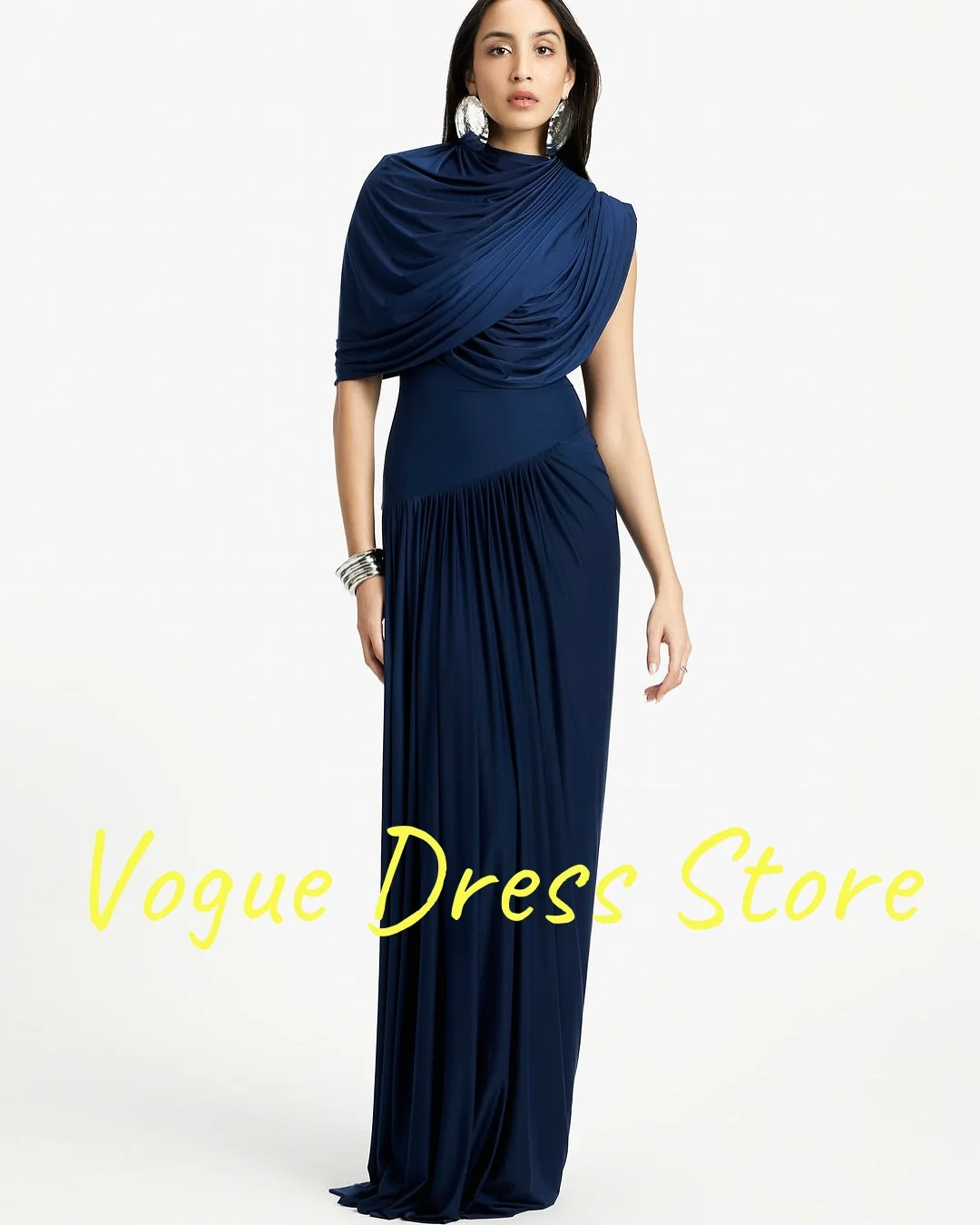 تخصيص حساسة جيرسي واحد الكتف فساتين السهرة عالية الجودة نصف الأكمام طاقم الرقبة حزب اللباس مخصص Pr #4