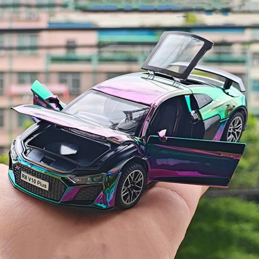 Coches de aleación Lambor URUS R8 V10 escala 1:32, juguetes, modelos fundidos con música ligera, vehículo en miniatura extraíble para coleccionistas, diversión