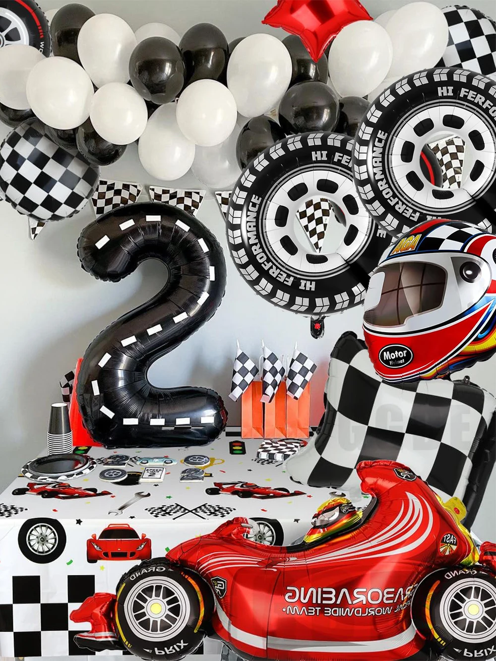 Rennwagen-Geburtstagsdekorationsballons, 40 Zoll, Rennstrecke, schwarzer Zahlenballon für Jungen, Rennwagen-Geburtstag, F1, Party-Dekorationszubehör – Detail 7
