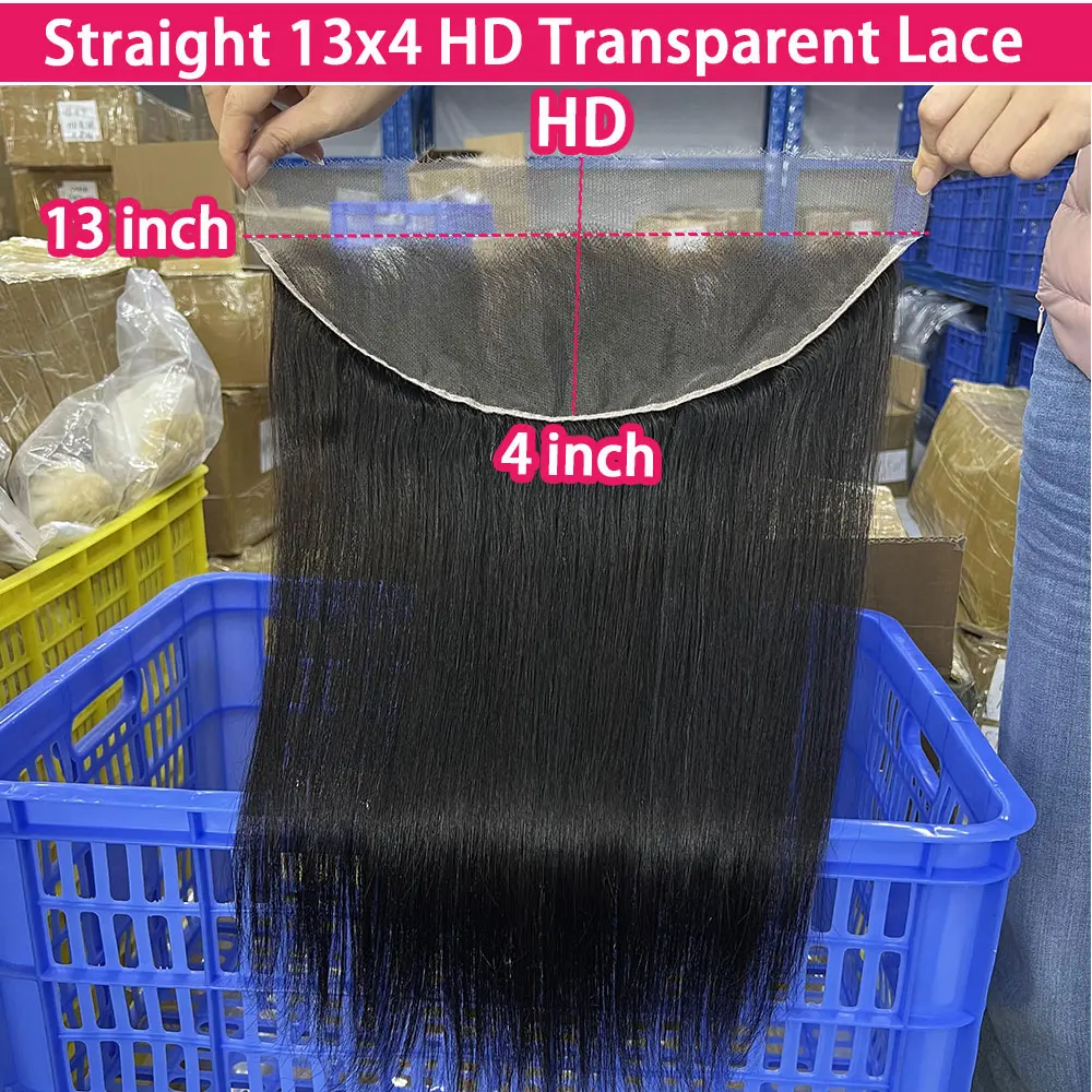 13x6 13x4 HD Lace Frontal Straight Pre Plucked Swiss Closure Transparent Full Front Only Natural Black 100% Human Hair