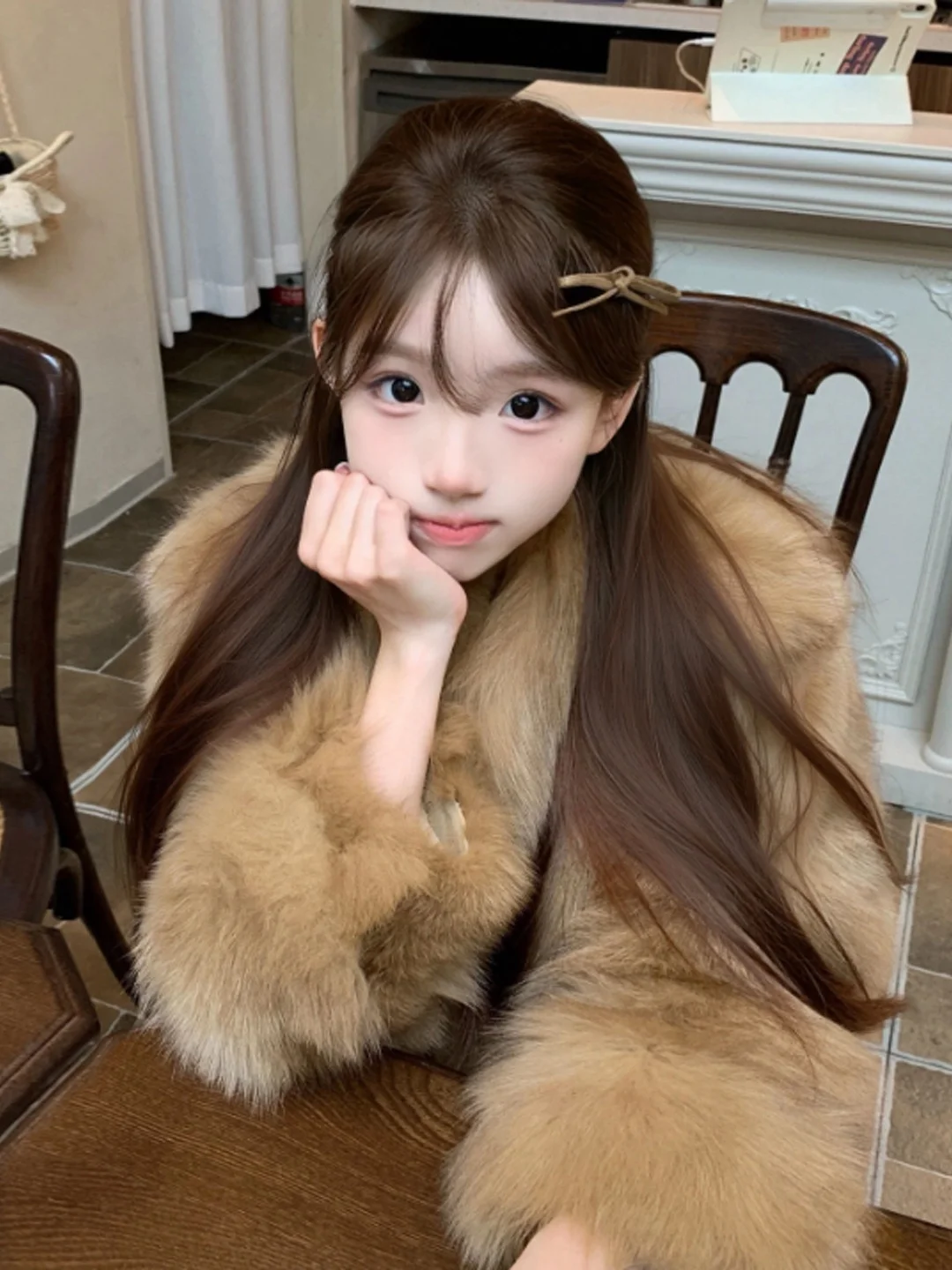 

Retro Gentle High-End Fur Coat Whole Skin Youth All-Match Warmth Long Sleeve V-Neck Standard Fit Korean Style Fur Collar