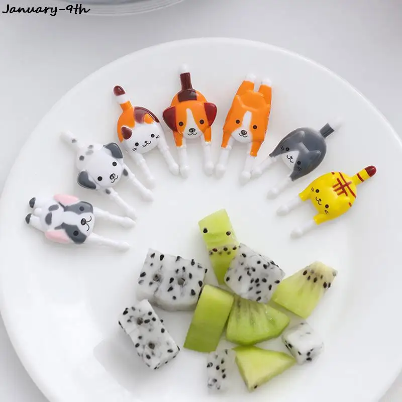 7Pcs Cute Mini Animal Cartoon Food Picks Children Snack Cake Dessert Fruit Forks Lunch Bento Accessories Party Decor