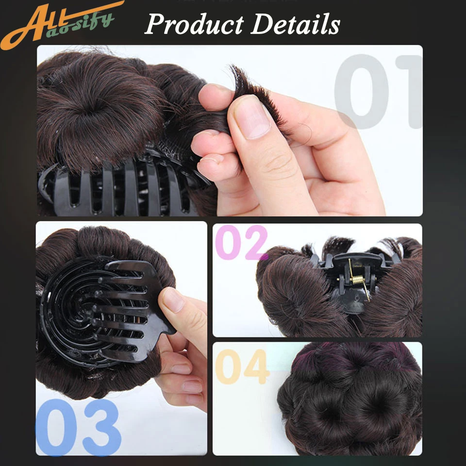 Allaosify-moño de pelo sintético para mujer, extensiones de coleta, accesorio de pelo rosa, negro y rojo, moño rizado