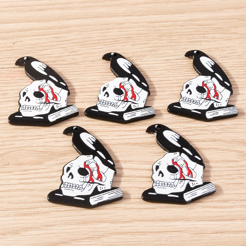 5 Pcs/Pack, New Fashion Crow Skull Accessories, Anime Horror Wilderness Skull Halloween Accessories, DIY Niche Trendy Pendants