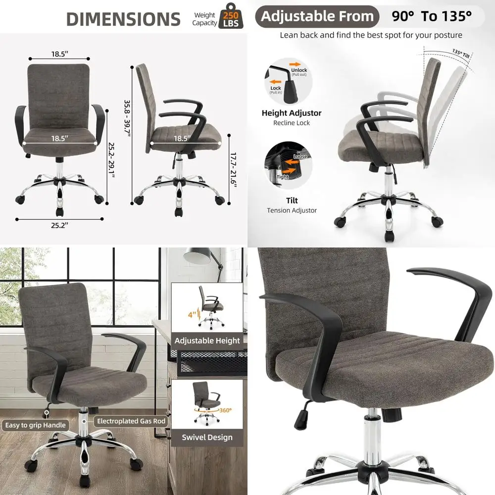 

Эргономичное офисное кресло с высокой спинкой, ребристой обивкой, подлокотниками и колесиками, темно-серое