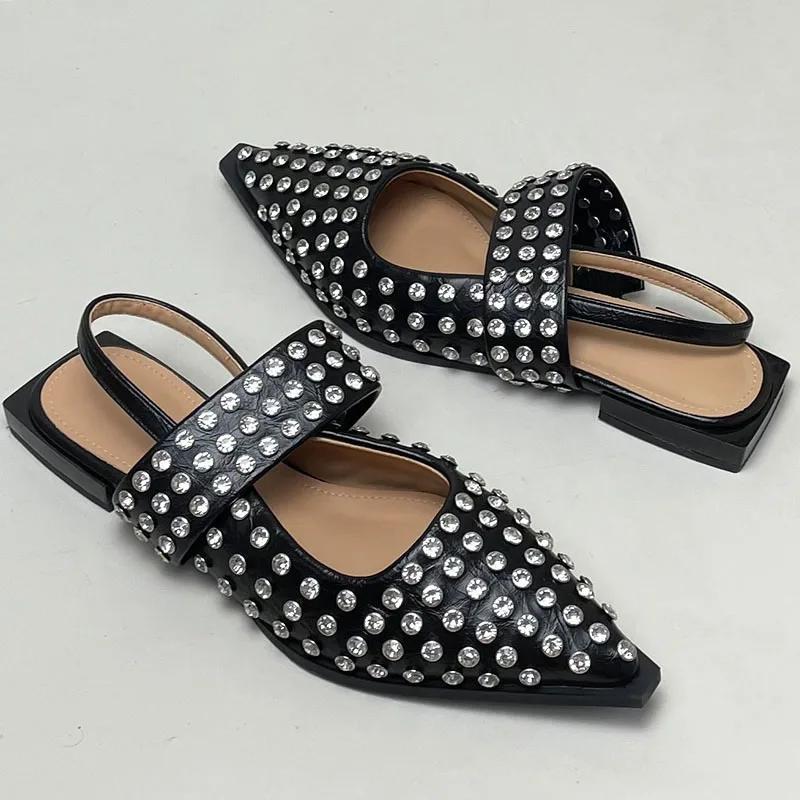 New 2024 Luxury Crystal Footwear Silver Women Flat With Shoes Female Pointed Toe Fashion Rhinestones Shallow Ladies Flats Shoes