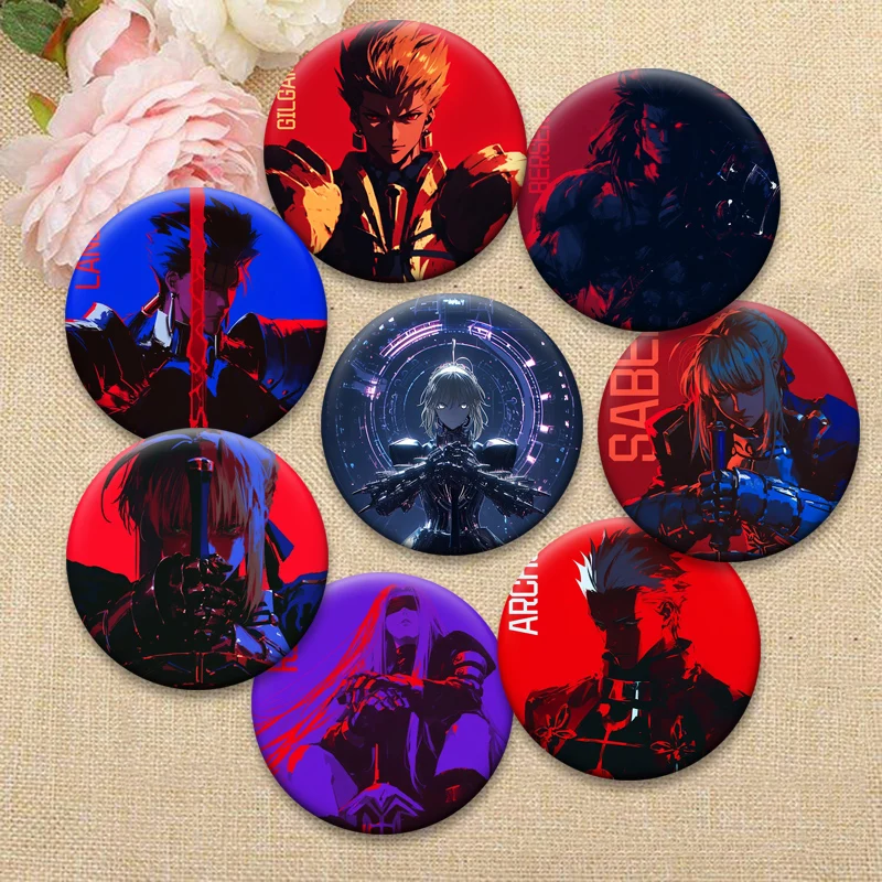 

Round Cartoon Snap-in Brooches Anime Fate Stay Night Tinplate Pins Backpack Accessories Exquisite Handmade Badge Bag Decoration