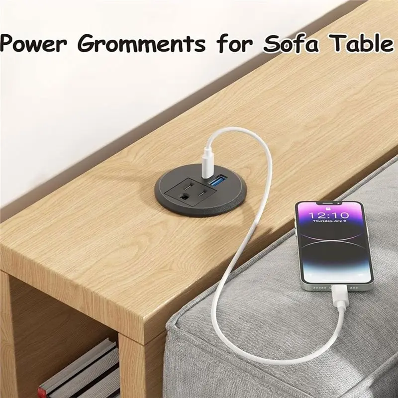 L68A For Conference Room Table 2 Inch Desk Recessed Power Grommet, 20W USB-C Charging,Flushed Mount Power Outlet US Plug
