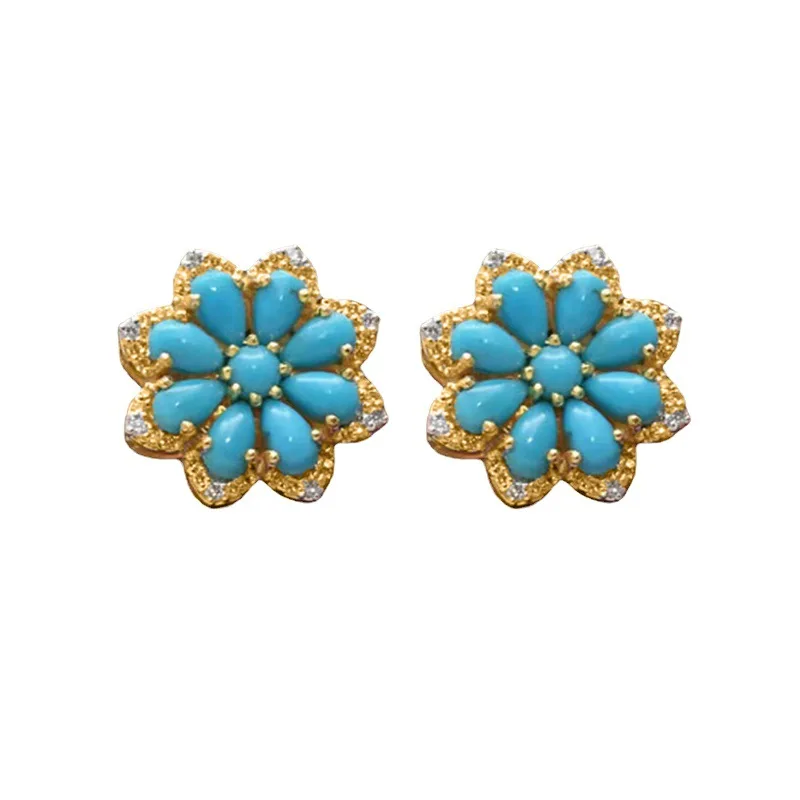 Boho Vintage Turquoise Stud Earrings for Women Snow Flower Earring Statement Earring Valentine Day Gift Jewelry Pendientes Mujer