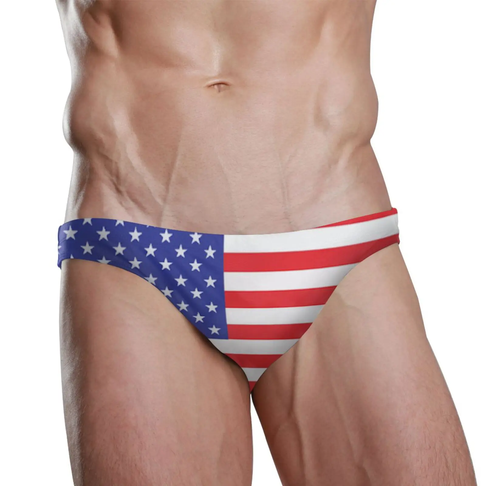 Men Swimwear Polyester Quick Dry American Flag Print Swimming Briefs Gay Low Waist Swimsuits Beach Pool Triangle swim trunks New